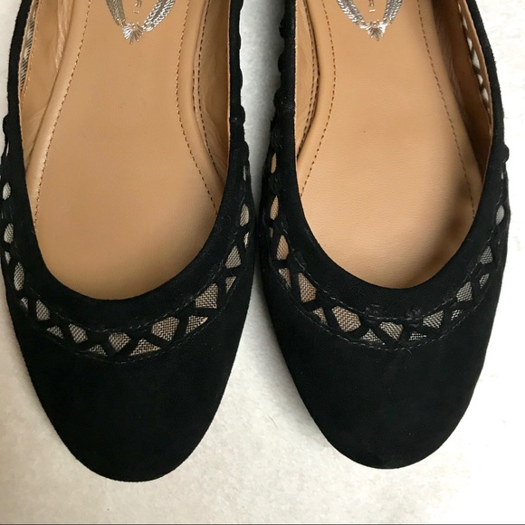 Elie Tahari Black Suede Lattice Ballet Flats - Picture 3 of 8